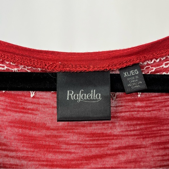 Women’s Rafaella Red Short Sleeve Top White Embroidered Stitching Sz XL - Picture 4 of 6